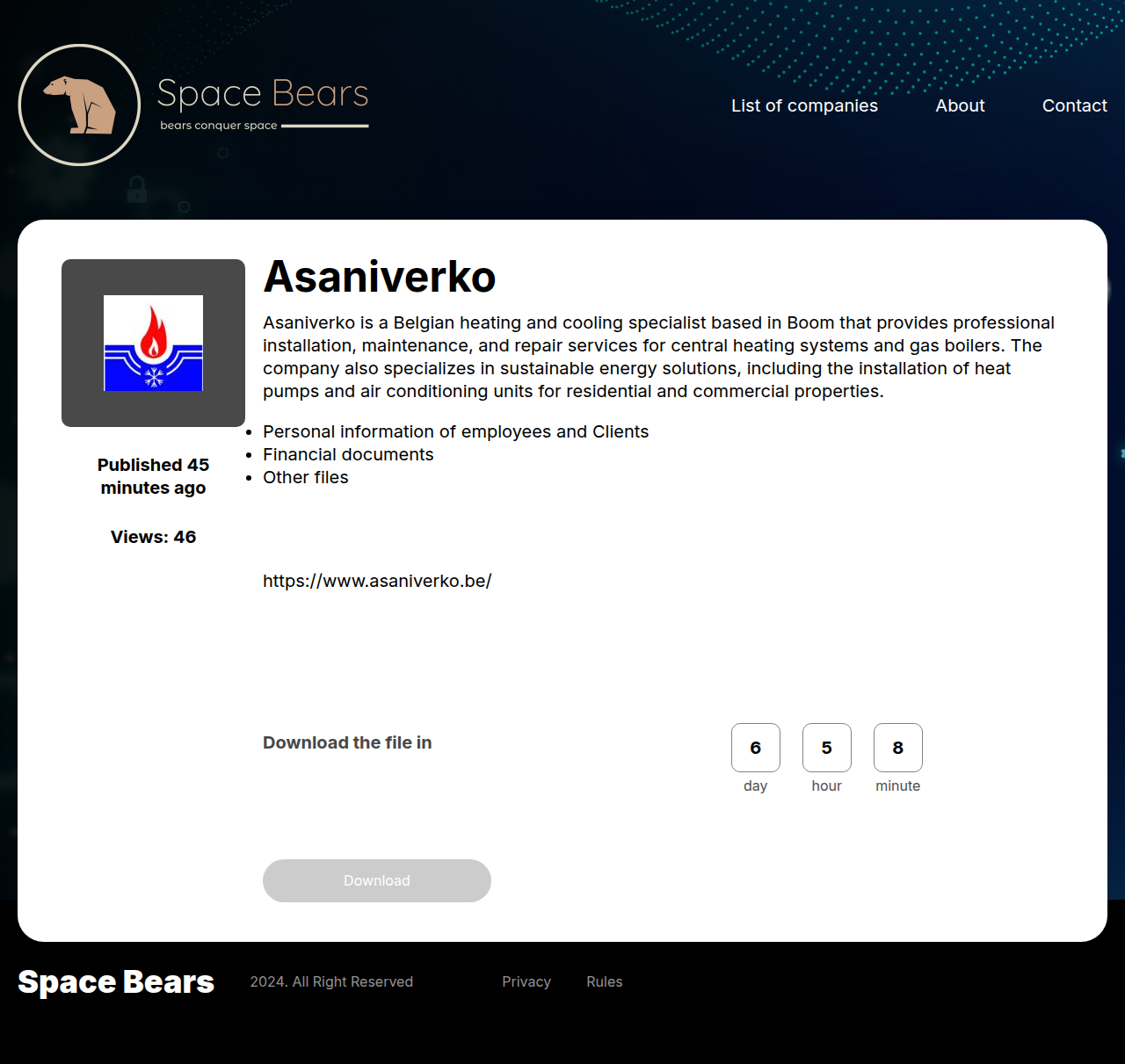 Screenshot of Asaniverko leak page